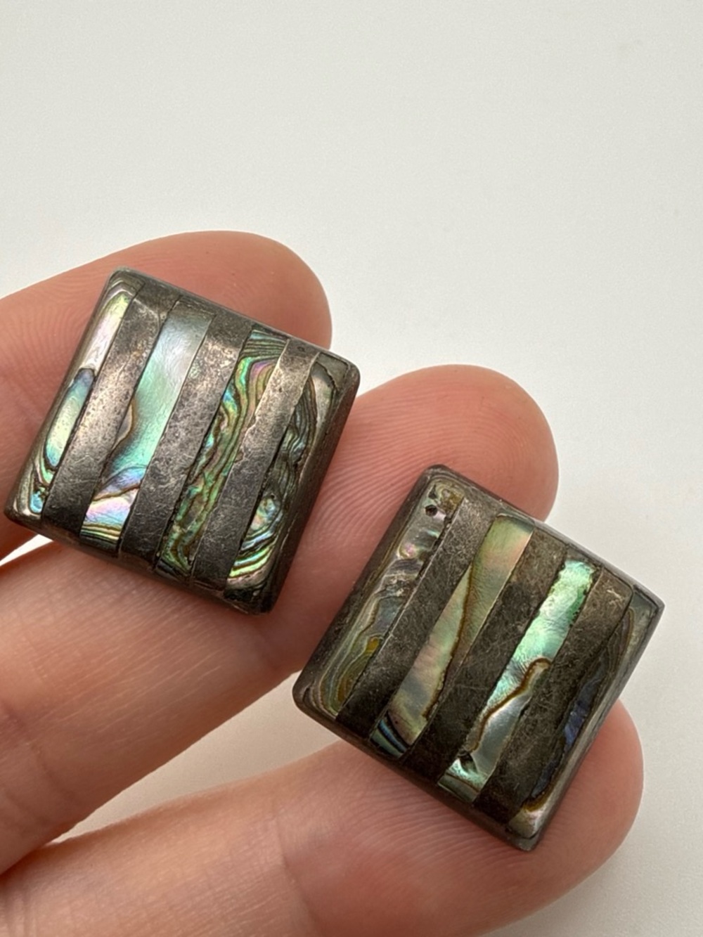 Iridescent Abalone Inlay Square Stud Earrings - Women Jewelry